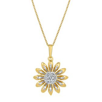 Gemminded 18k Gold Over Silver 1/6 Carat T.W. Diamond Daisy Pendant Necklace