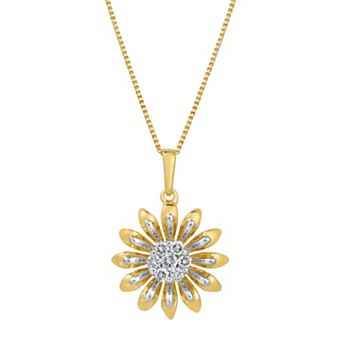 Gemminded 18k Gold Over Silver 1/6 Carat T.W. Diamond Daisy Pendant Necklace