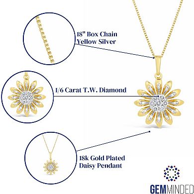 Gemminded 18k Gold Over Silver 1/6 Carat T.W. Diamond Daisy Pendant Necklace