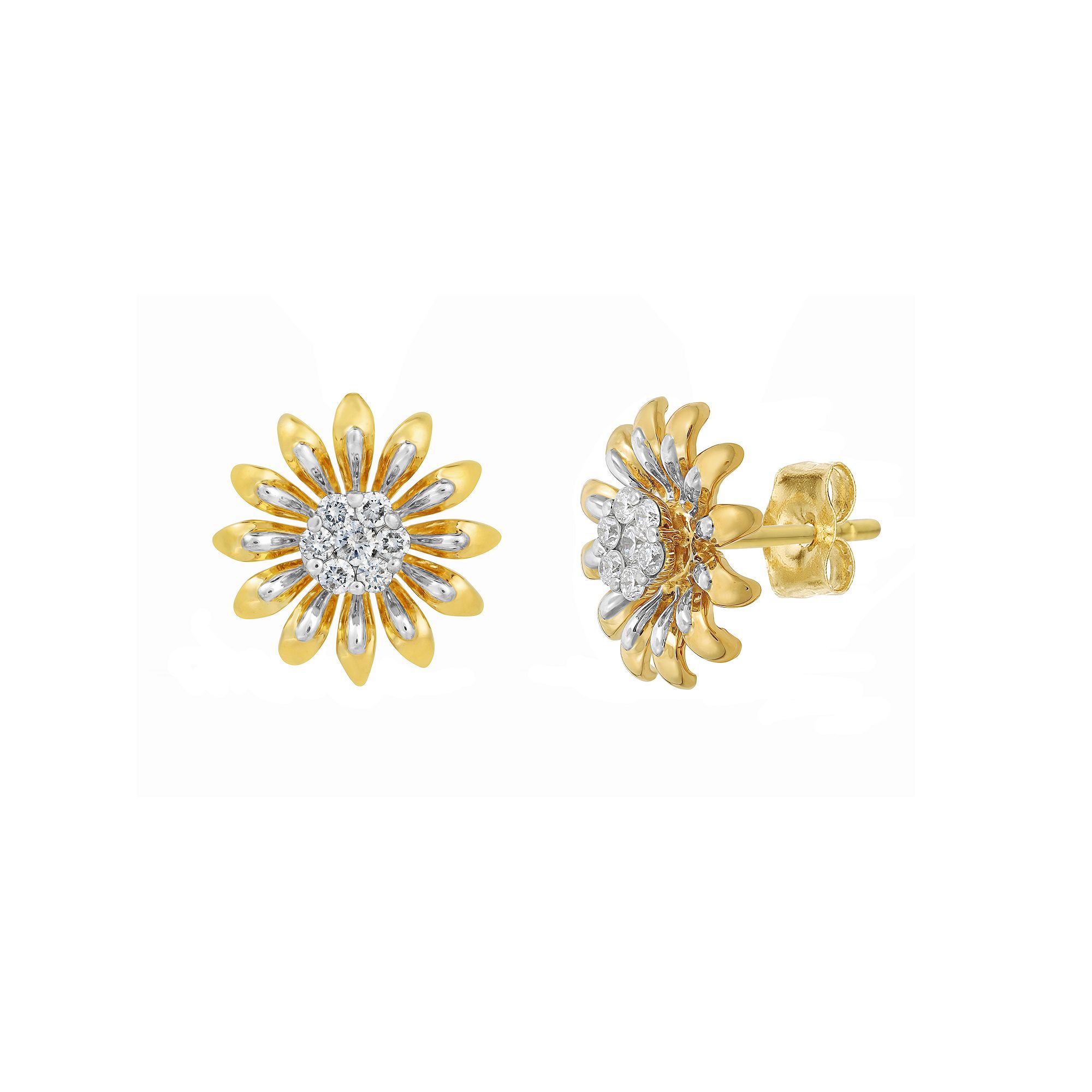 Gemminded 18k Gold Over Silver 1/8 Carat T.W. Diamond Daisy Stud Earrings, 