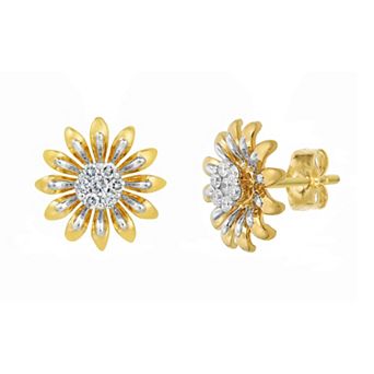 Gemminded 18k Gold Over Silver 1/8 Carat T.W. Diamond Daisy Stud Earrings