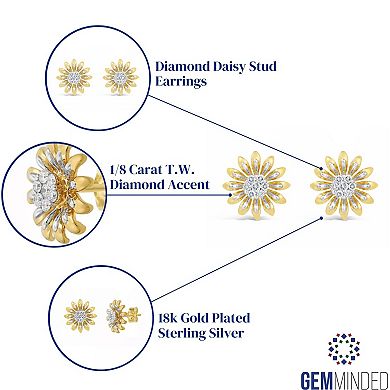 Gemminded 18k Gold Over Silver 1/8 Carat T.W. Diamond Daisy Stud Earrings