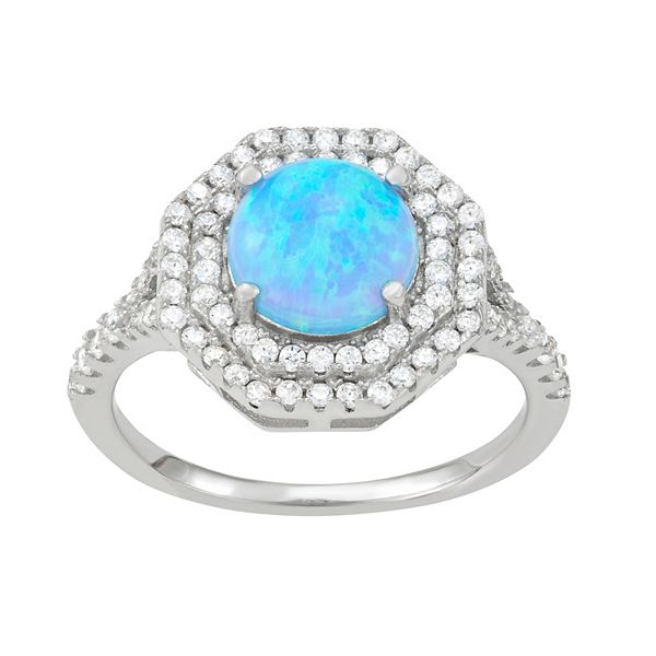 Sterling Silver Lab-Created Opal & Cubic Zirconia Ring