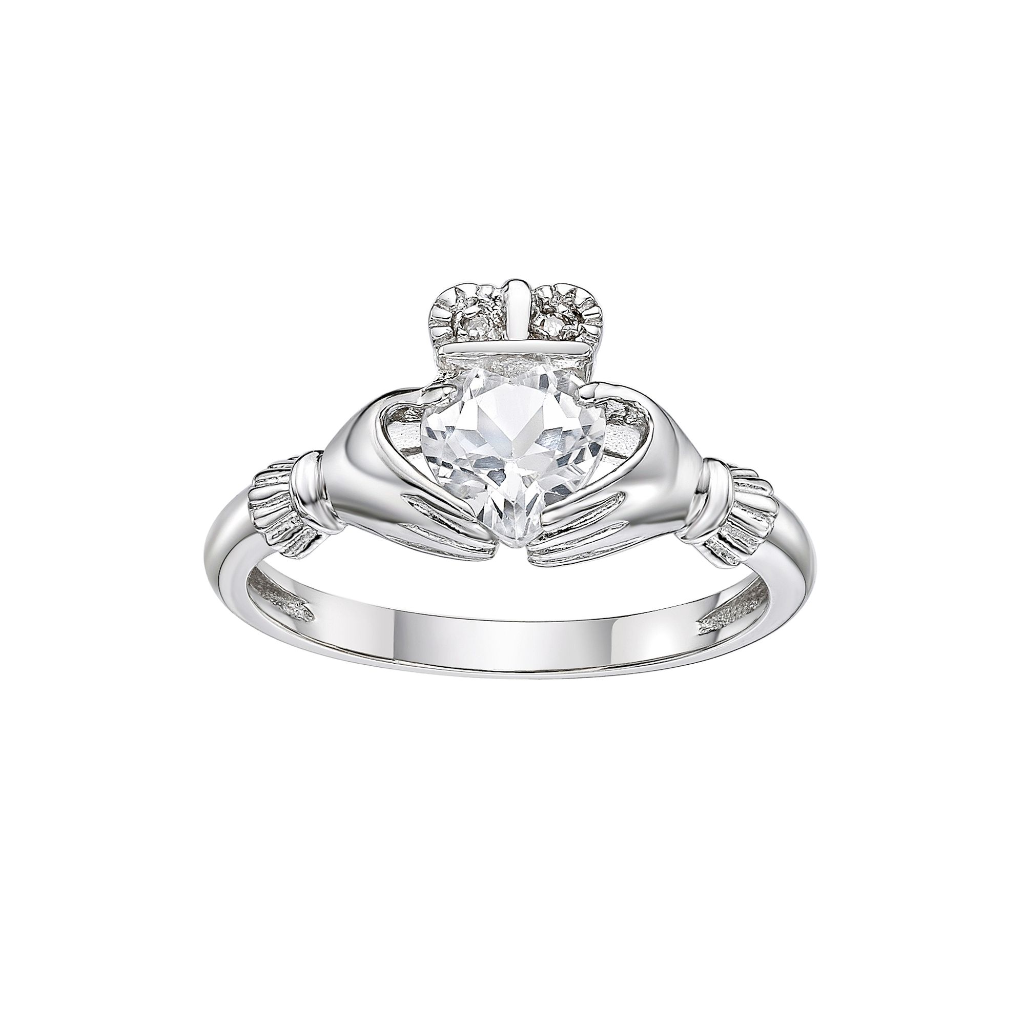 Gemminded Sterling Silver White Topaz & Diamond Accent Claddagh Ring, Women