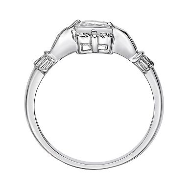 Gemminded Sterling Silver White Topaz & Diamond Accent Claddagh Ring