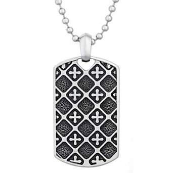 Men's LYNX Black Ion-Plated Stainless Steel Dog Tag Cross Pendant Necklace
