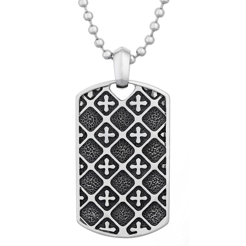 Mens LYNX Black Ion-Plated Stainless Steel Dog Tag Cross Pendant Necklace