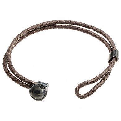 Men's LYNX Black Ion-Plated Stainless Steel Brown Leather Bracelet