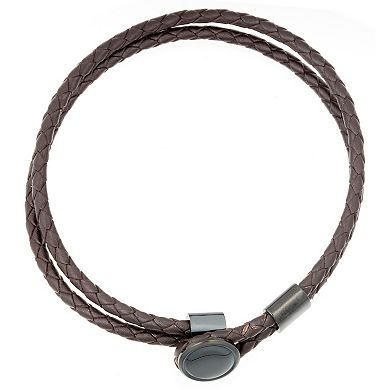Men's LYNX Black Ion-Plated Stainless Steel Brown Leather Bracelet