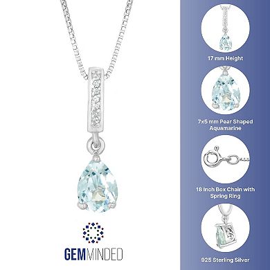 Gemminded Sterling Silver Aquamarine & White Topaz Accent Pendant Necklace