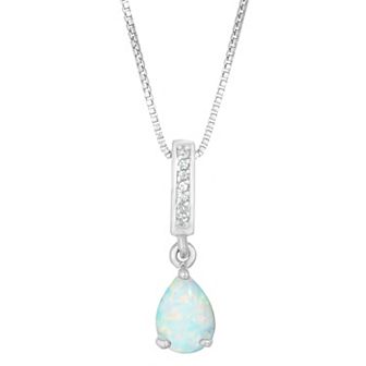 Gemminded Sterling Silver Lab-Created Opal & Lab-Created White Sapphire Accent Pendant Necklace