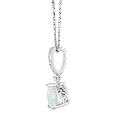 Gemminded Sterling Silver Lab-Created Opal & Lab-Created White Sapphire Accent Pendant Necklace