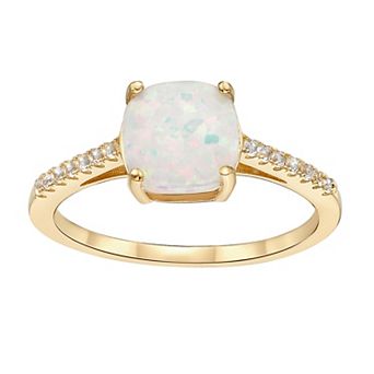Gemminded 18k Rose Gold Over Sterling Silver Lab-Created White Sapphire & Lab-Created Opal Ring