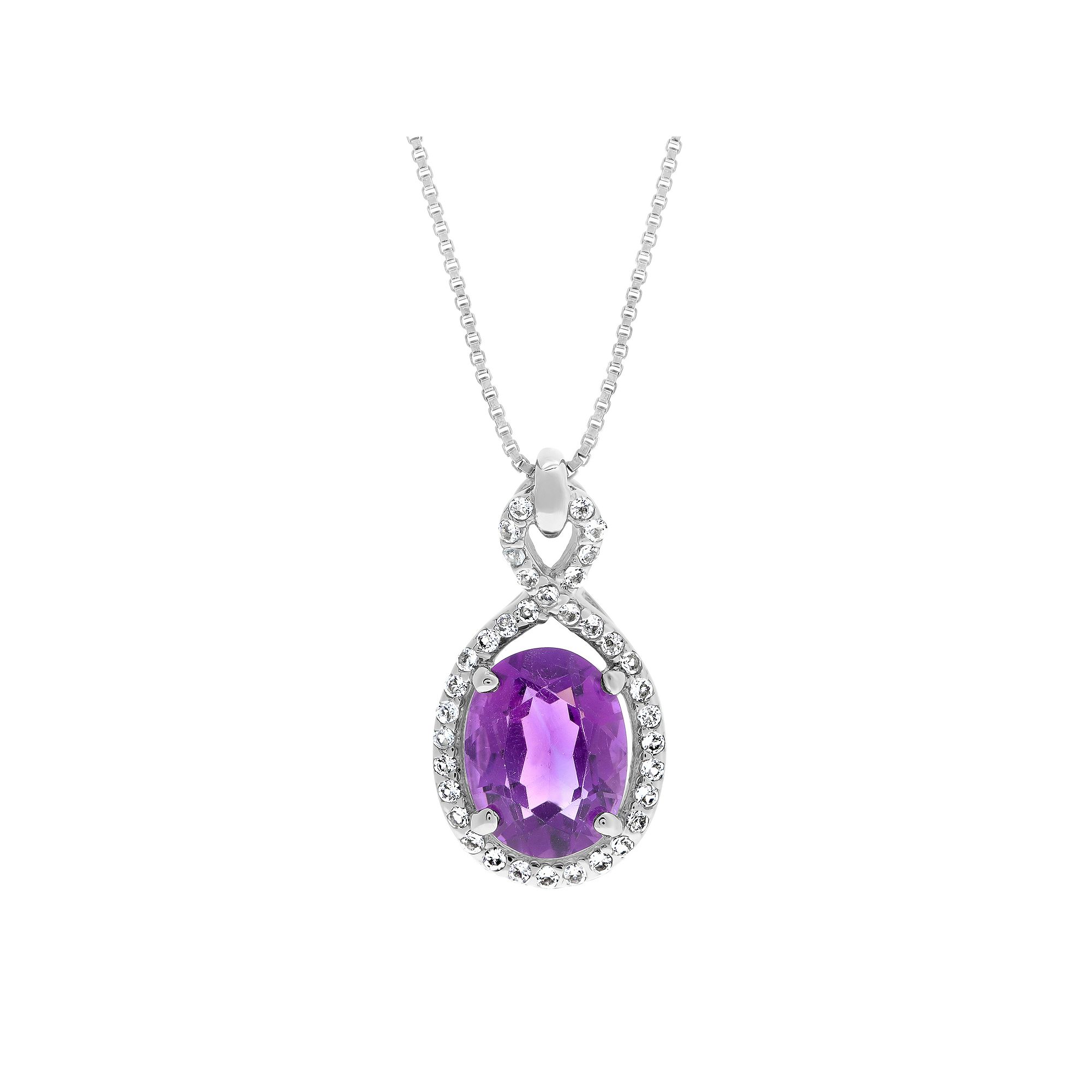 Gemminded Sterling Silver White Topaz Accent & Amethyst Pendant Necklace, 