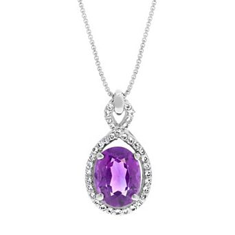 Gemminded Sterling Silver White Topaz Accent & Amethyst Pendant Necklace