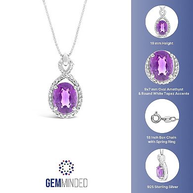 Gemminded Sterling Silver White Topaz Accent & Amethyst Pendant Necklace
