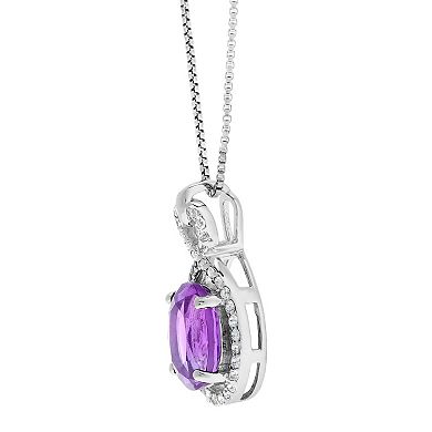 Gemminded Sterling Silver White Topaz Accent & Amethyst Pendant Necklace