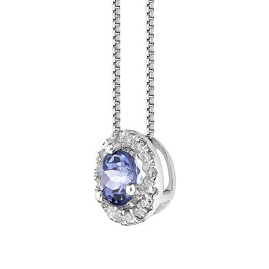 Gemminded Sterling Silver 1/6 Carat T.W. Diamond Tanzanite Halo Pendant Necklace