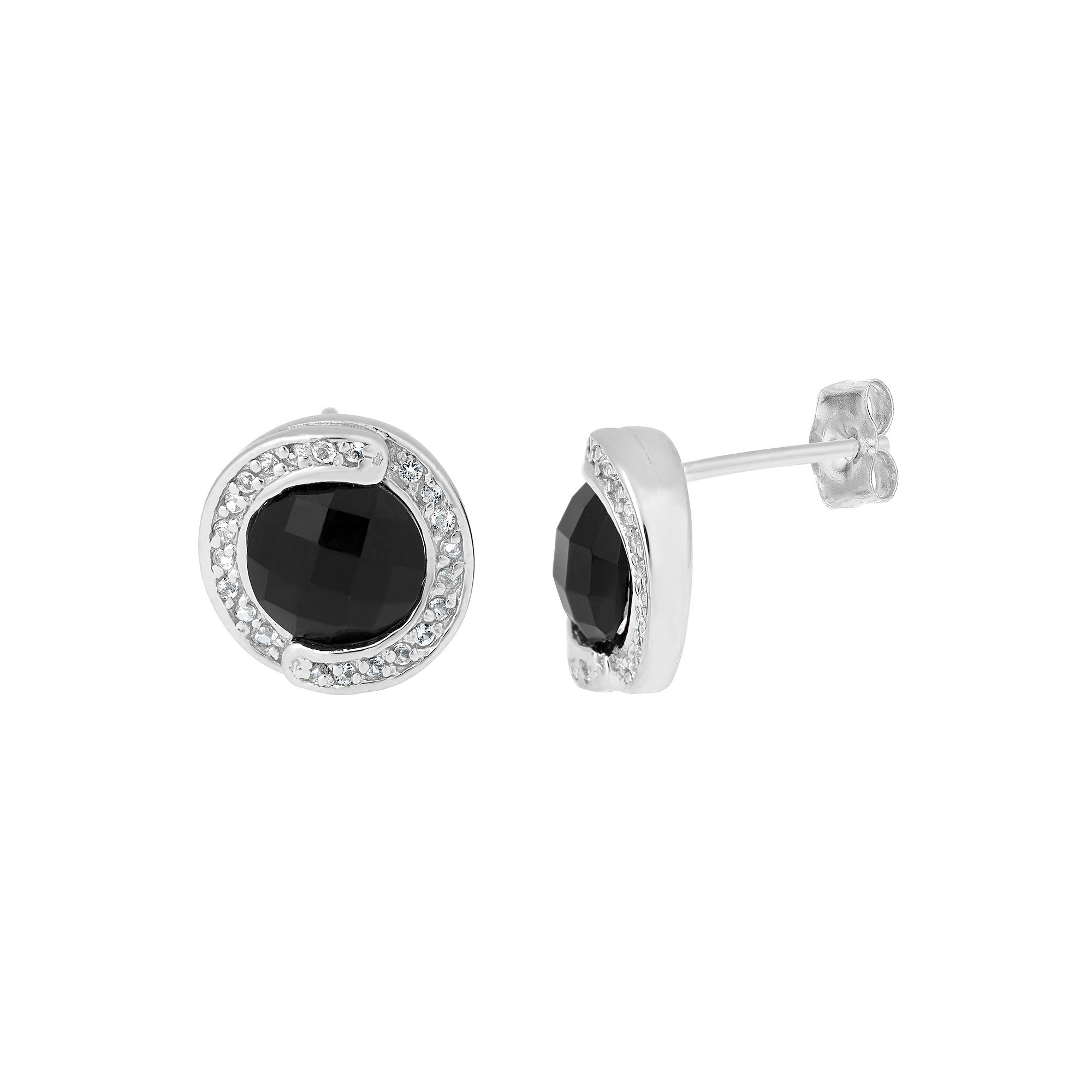 Gemminded Sterling Silver White Topaz & Black Onyx Drop Earrings, Womens