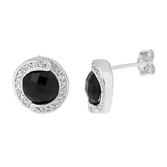Gemminded Sterling Silver White Topaz & Black Onyx Drop Earrings