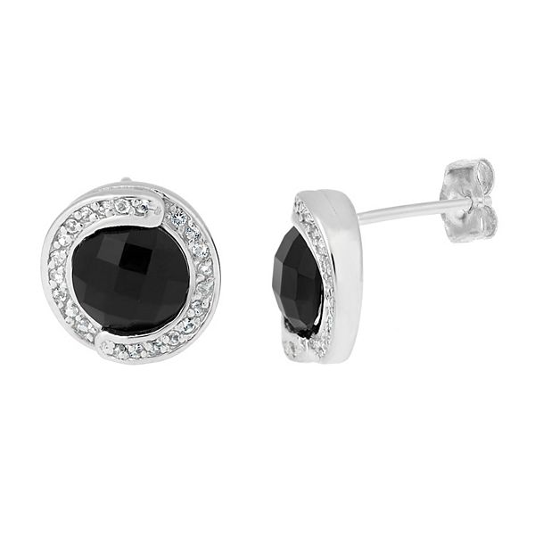 Gemminded Sterling Silver White Topaz & Black Onyx Drop Earrings