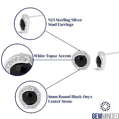 Gemminded Sterling Silver White Topaz & Black Onyx Drop Earrings