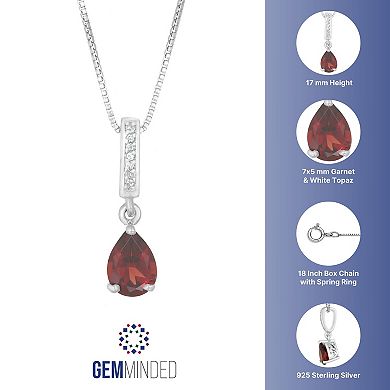 Gemminded Sterling Silver White Topaz Accent & Garnet Pendant Necklace
