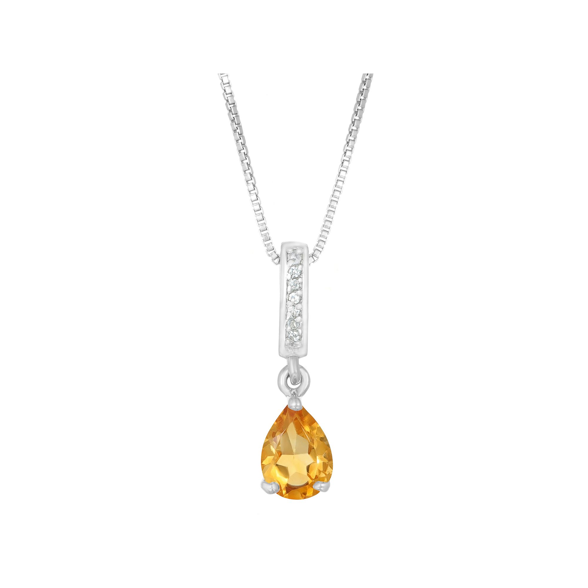 Gemminded Sterling Silver White Topaz Accent & Citrine Pendant Necklace, W