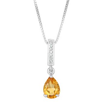 Gemminded Sterling Silver White Topaz Accent & Citrine Pendant Necklace