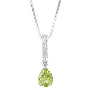 Gemminded Sterling Silver White Topaz Accent & Peridot Pendant Necklace