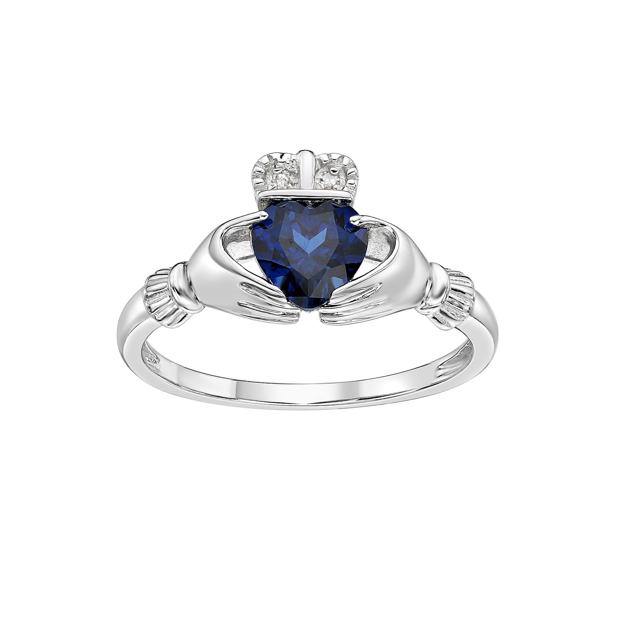 Gemminded Sterling Silver Lab-Created Sapphire & Diamond Accent Claddagh Ri