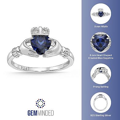 Gemminded Sterling Silver Lab-Created Sapphire & Diamond Accent Claddagh Ring