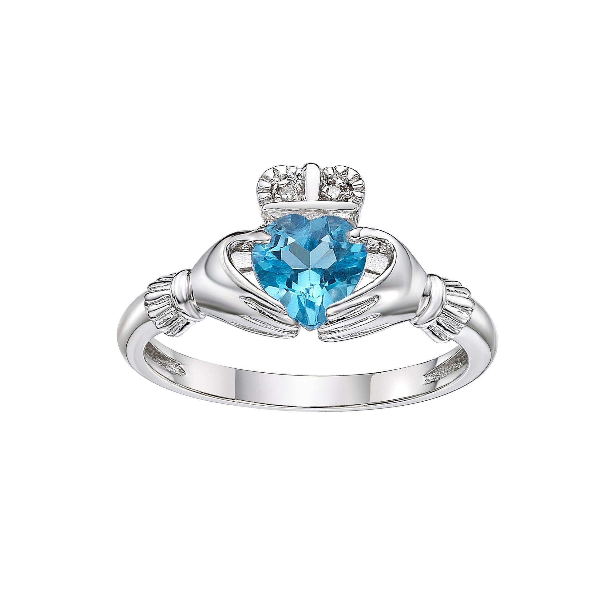 Gemminded Sterling Silver Blue Topaz & Diamond Accent Claddagh Ring, Women