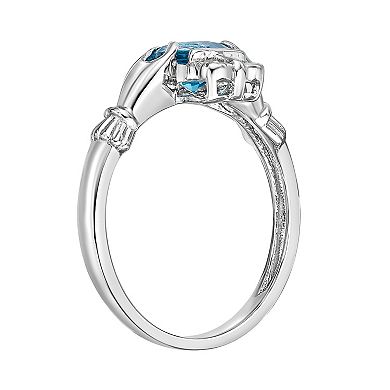 Gemminded Sterling Silver Blue Topaz & Diamond Accent Claddagh Ring