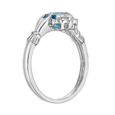 Gemminded Sterling Silver Blue Topaz Diamond Accent Claddagh Ring