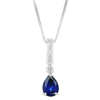 Gemminded Sterling Silver Lab-Created White Sapphire Accent & Lab-Created Sapphire Pendant Necklace