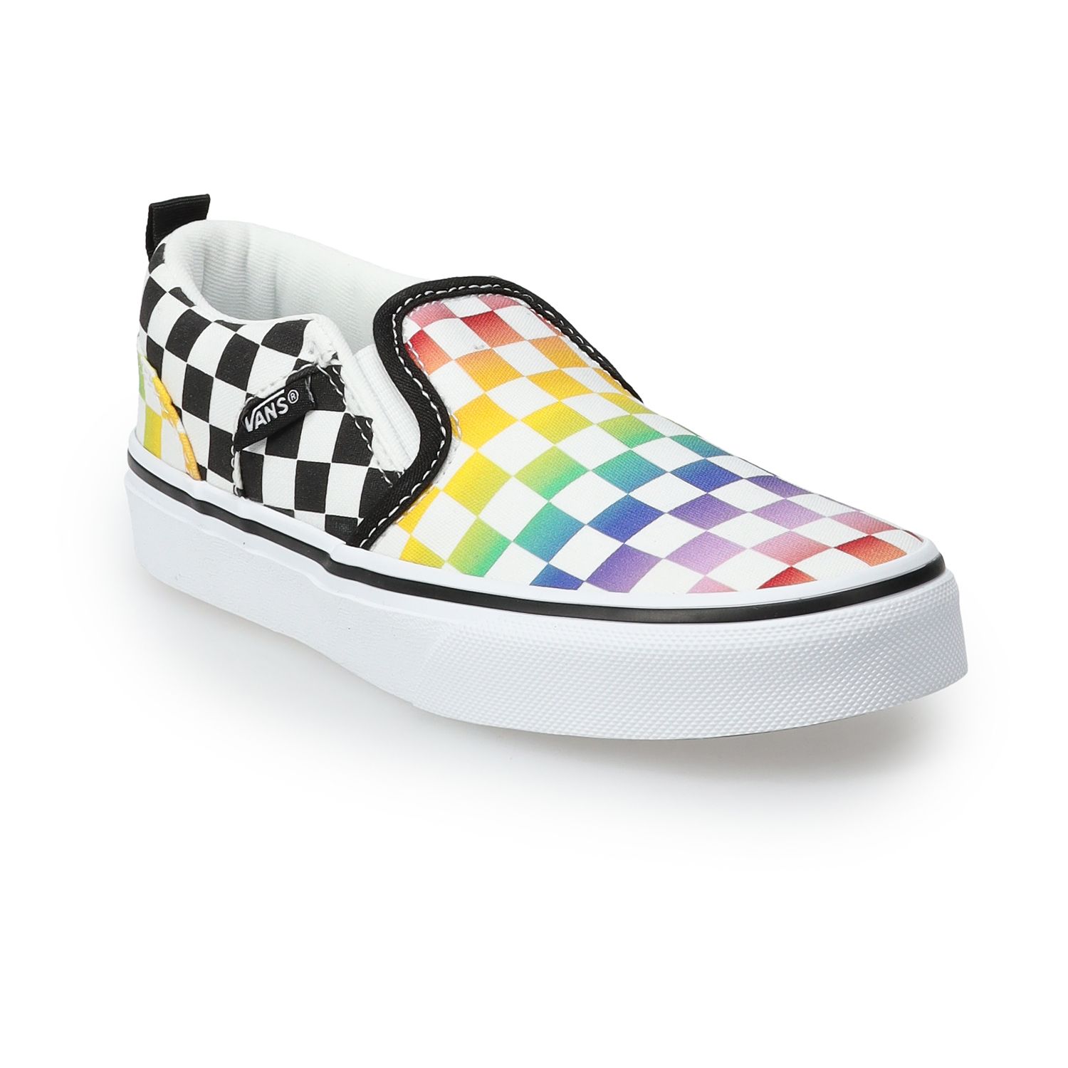 kids rainbow checkerboard vans