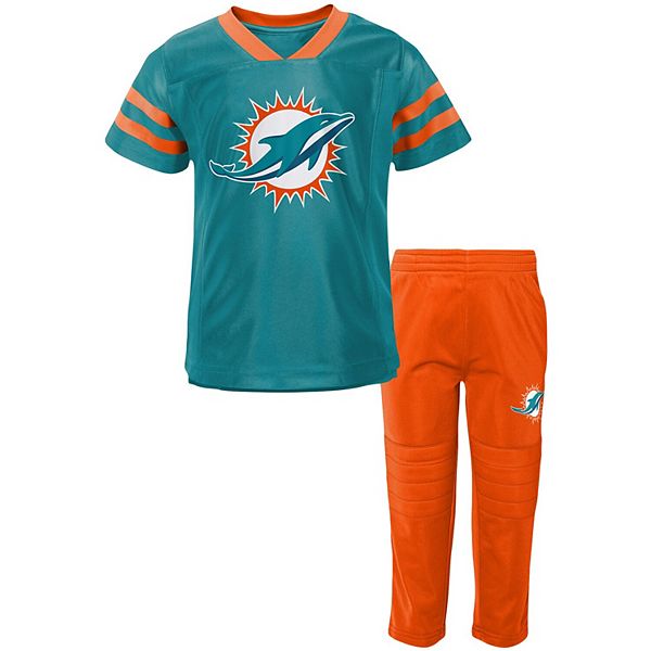 Toddler Aqua/Orange Miami Dolphins Training Camp V-Neck T-Shirt & Pants Set