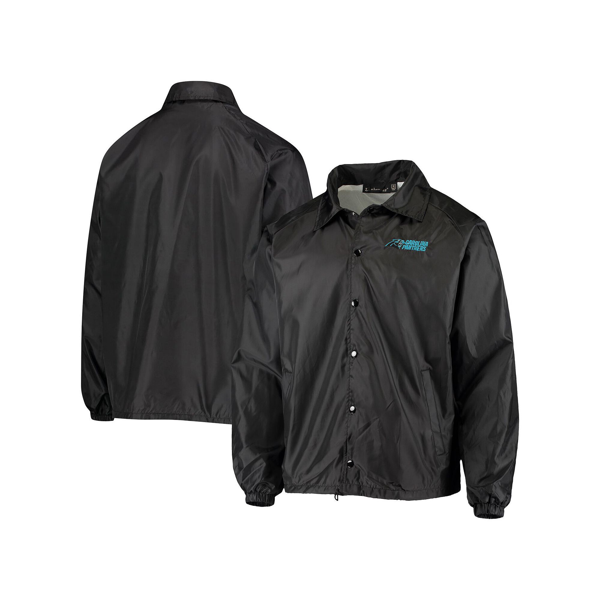 Mens Black Carolina Panthers Coaches Classic Raglan Full-Snap Windbreaker 