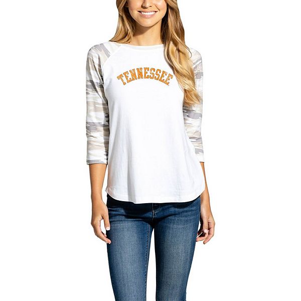 Women's White/Heathered Gray Tennessee Volunteers League Camp Baseball  V-Neck T-Shirt