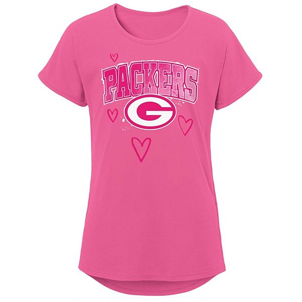 Girls Youth Pink Green Bay Packers Go Getter T Shirt