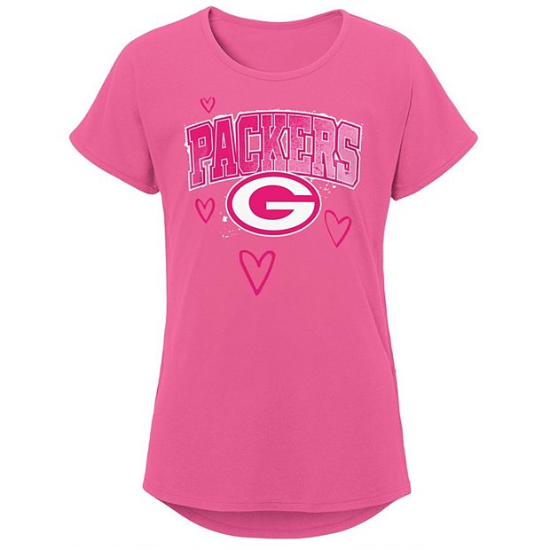 Girls Youth Pink Green Bay Packers Go-Getter T-Shirt