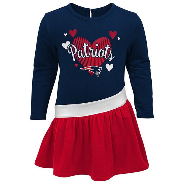 Girls Preschool Navy New England Patriots All Hearts Jersey Long Sleeve  Dress