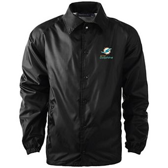 Men's Black Miami Dolphins Coaches Classic Raglan Full-Snap Windbreaker Jacket