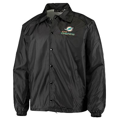 Men's Black Miami Dolphins Coaches Classic Raglan Full-Snap Windbreaker Jacket
