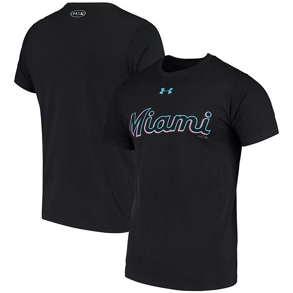 Men's Under Armour Black Miami Marlins Wordmark Performance T-Shirt