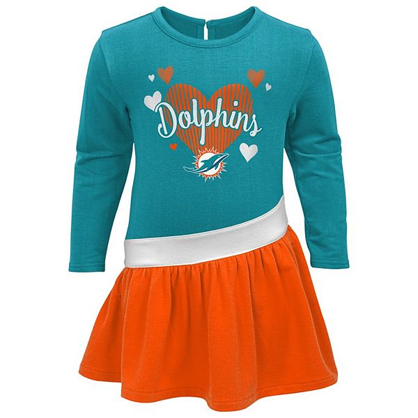 Girls Preschool Aqua Miami Dolphins All Hearts Jersey Long Sleeve Dress