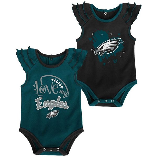 Girls Newborn Black/Green Philadelphia Eagles Two-Pack Touchdown Bodysuit  Set