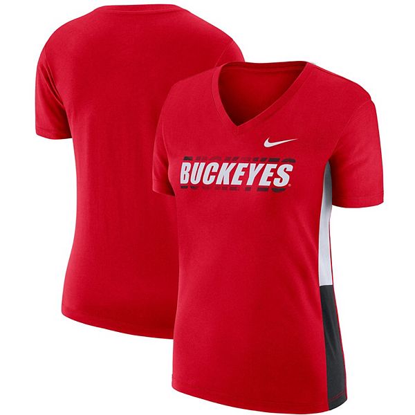 Women's Nike Red Ohio State Buckeyes Side Panel Performance V-Neck T-Shirt