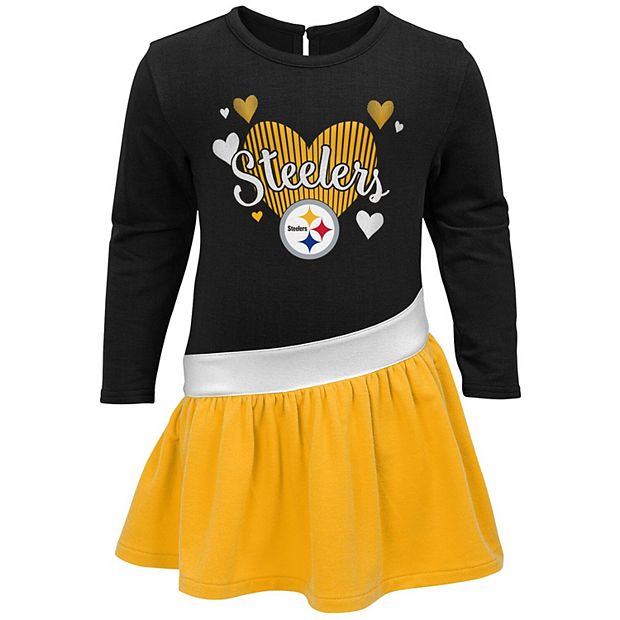 Girls Toddler Black Pittsburgh Steelers All Hearts Jersey Long